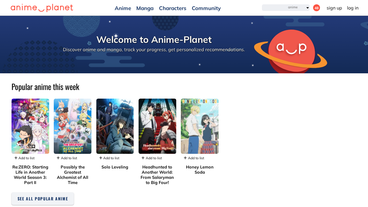page d'accueil de anime-planet