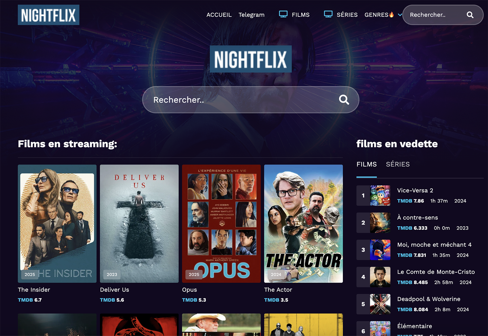 page d'accueil de nightflix