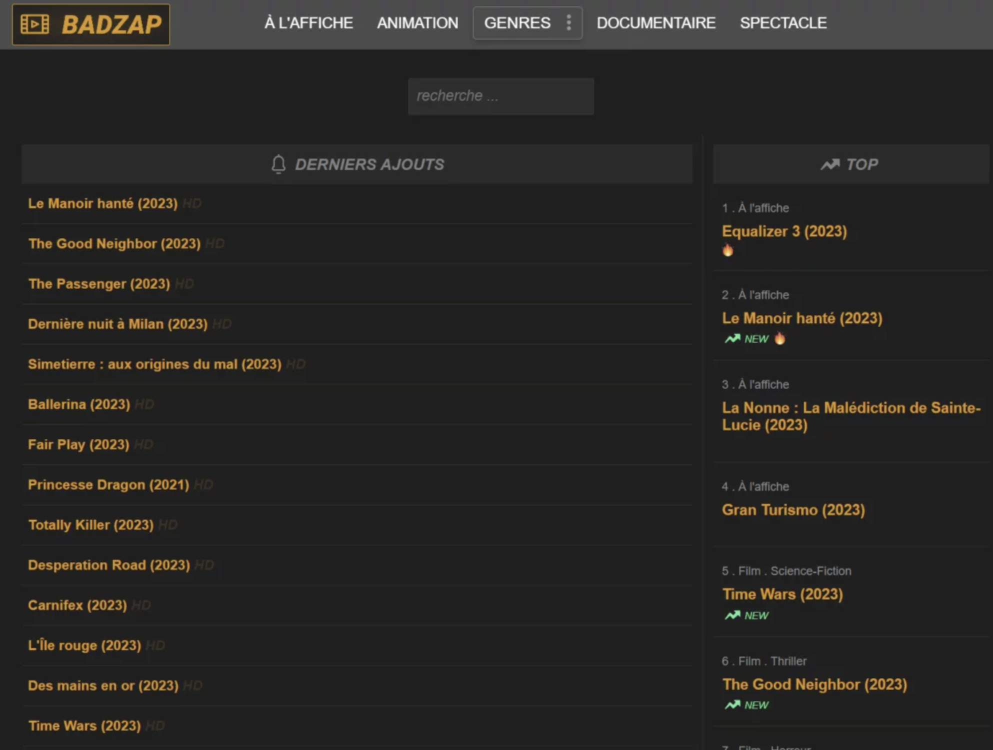 page d'accueil de badzap