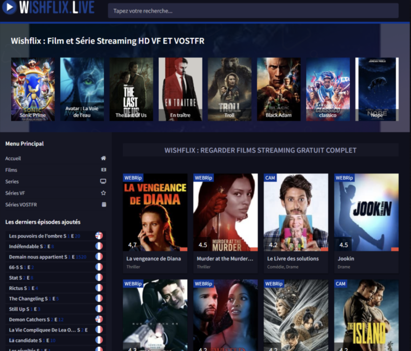 page d'accueil de wishflix