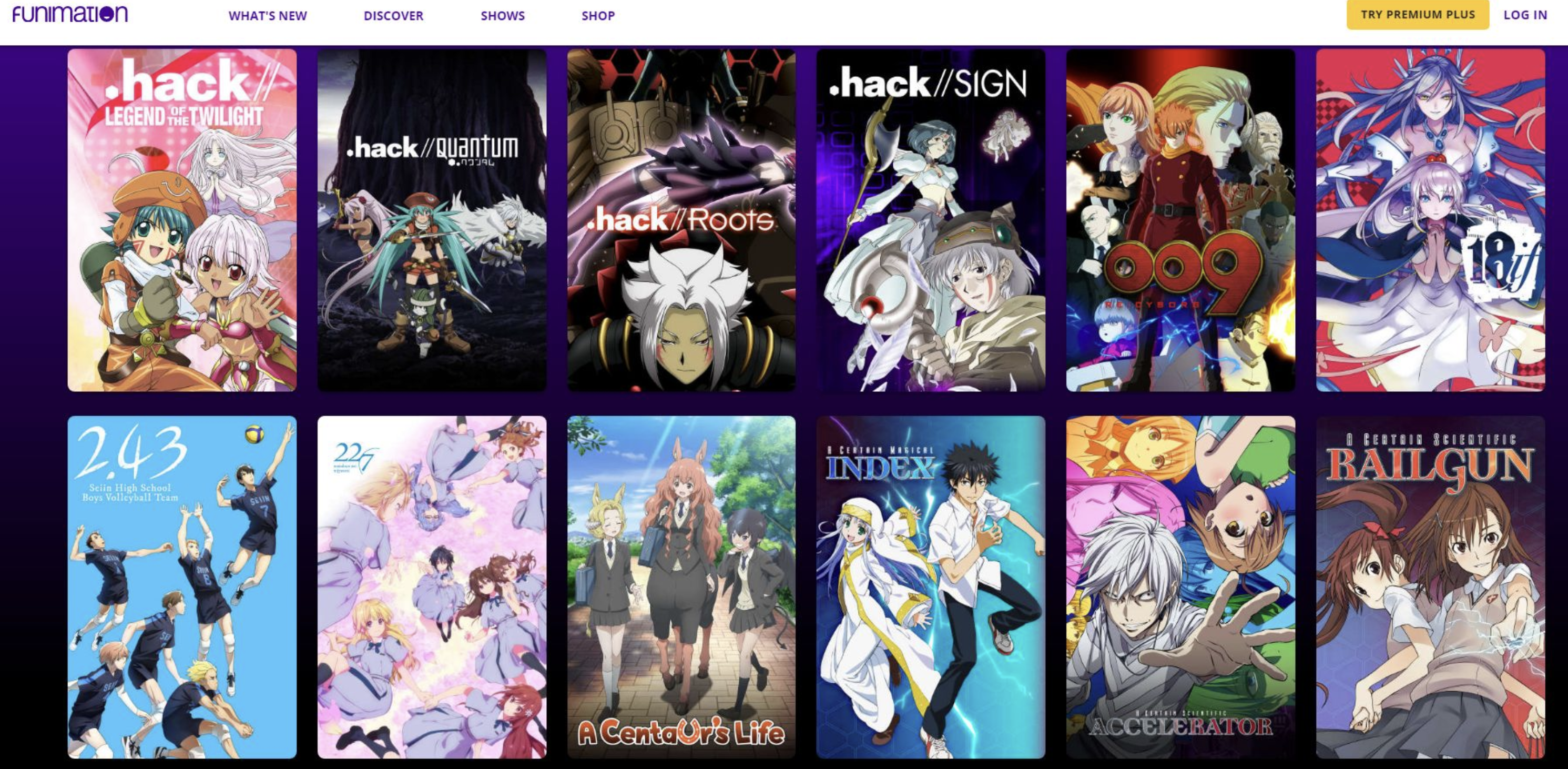 page d'accueil de funimation