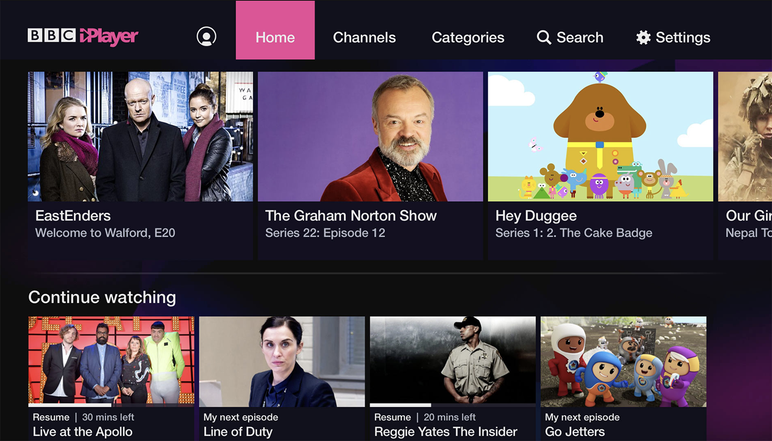 page d'accueil de bbc iplayer