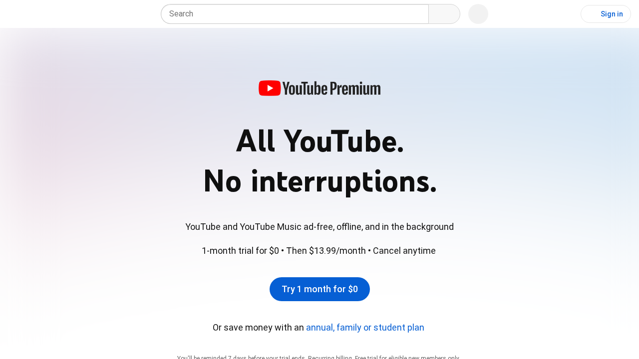 page d'accueil de youtube premium