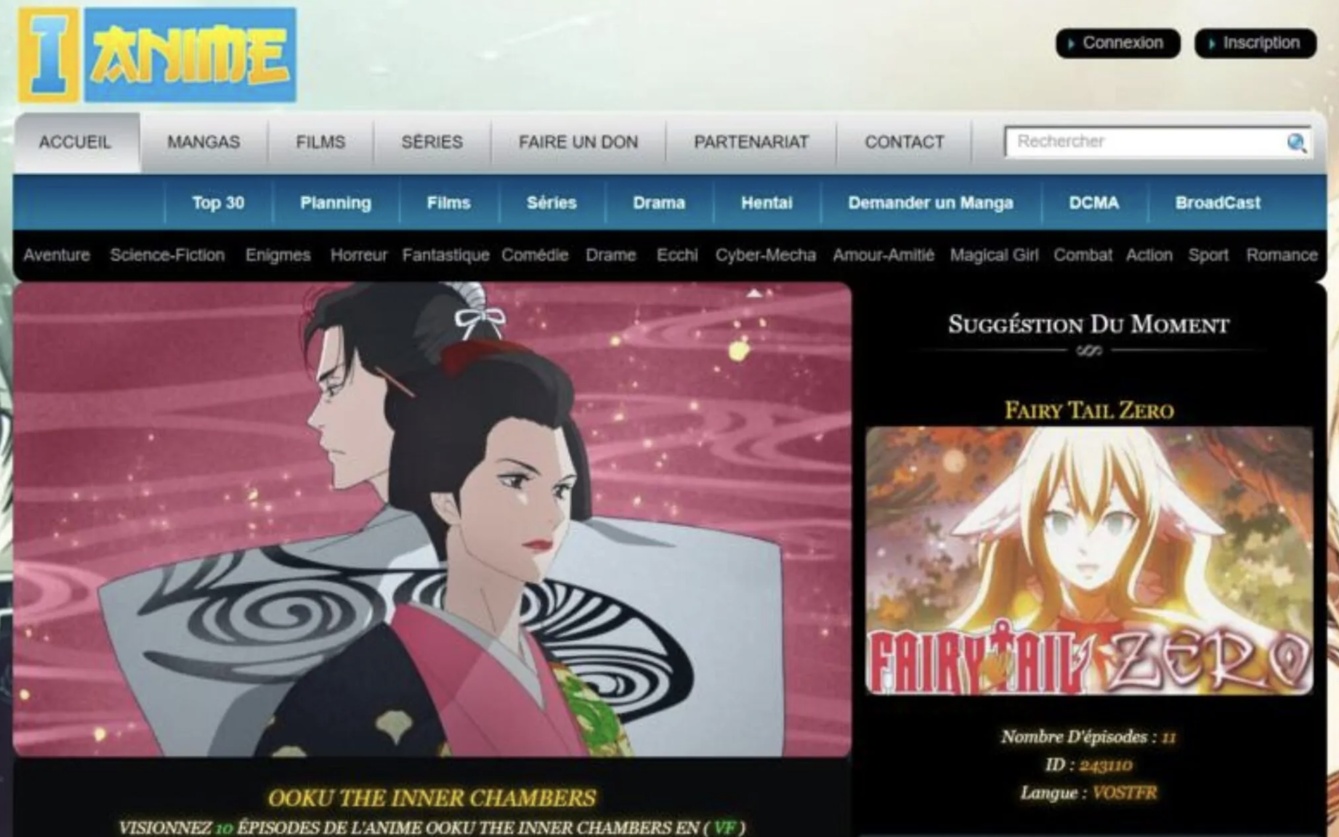 page d'accueil de ianime