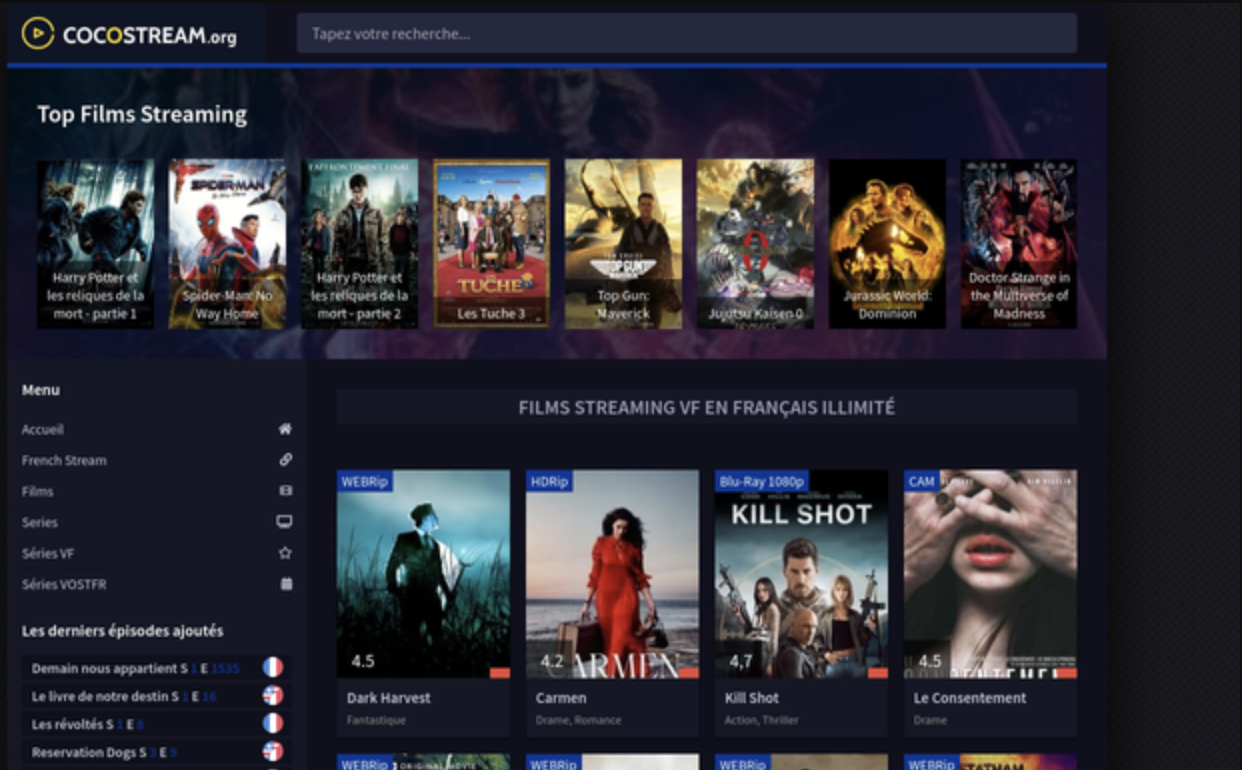 page d'accueil de cocostream