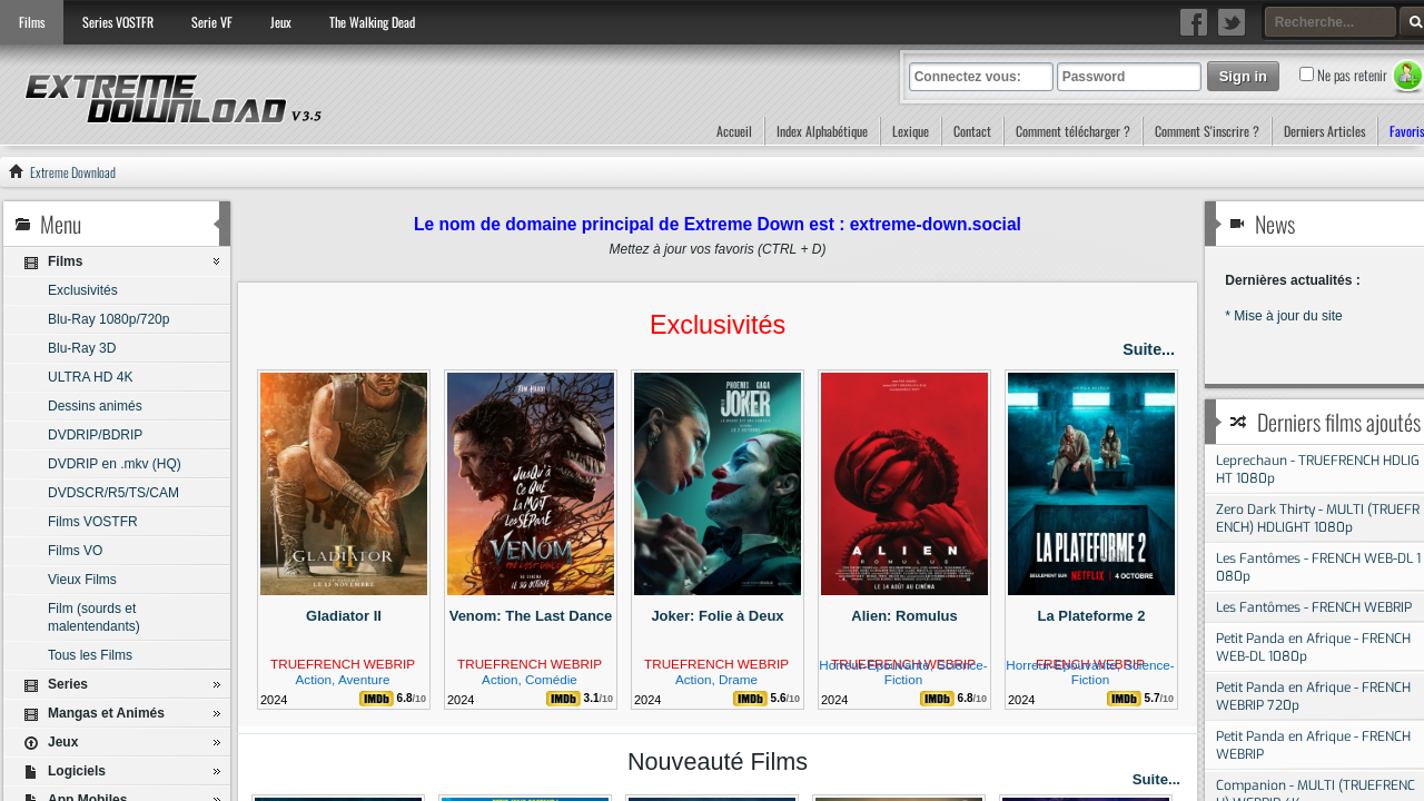 page d'accueil de extreme download