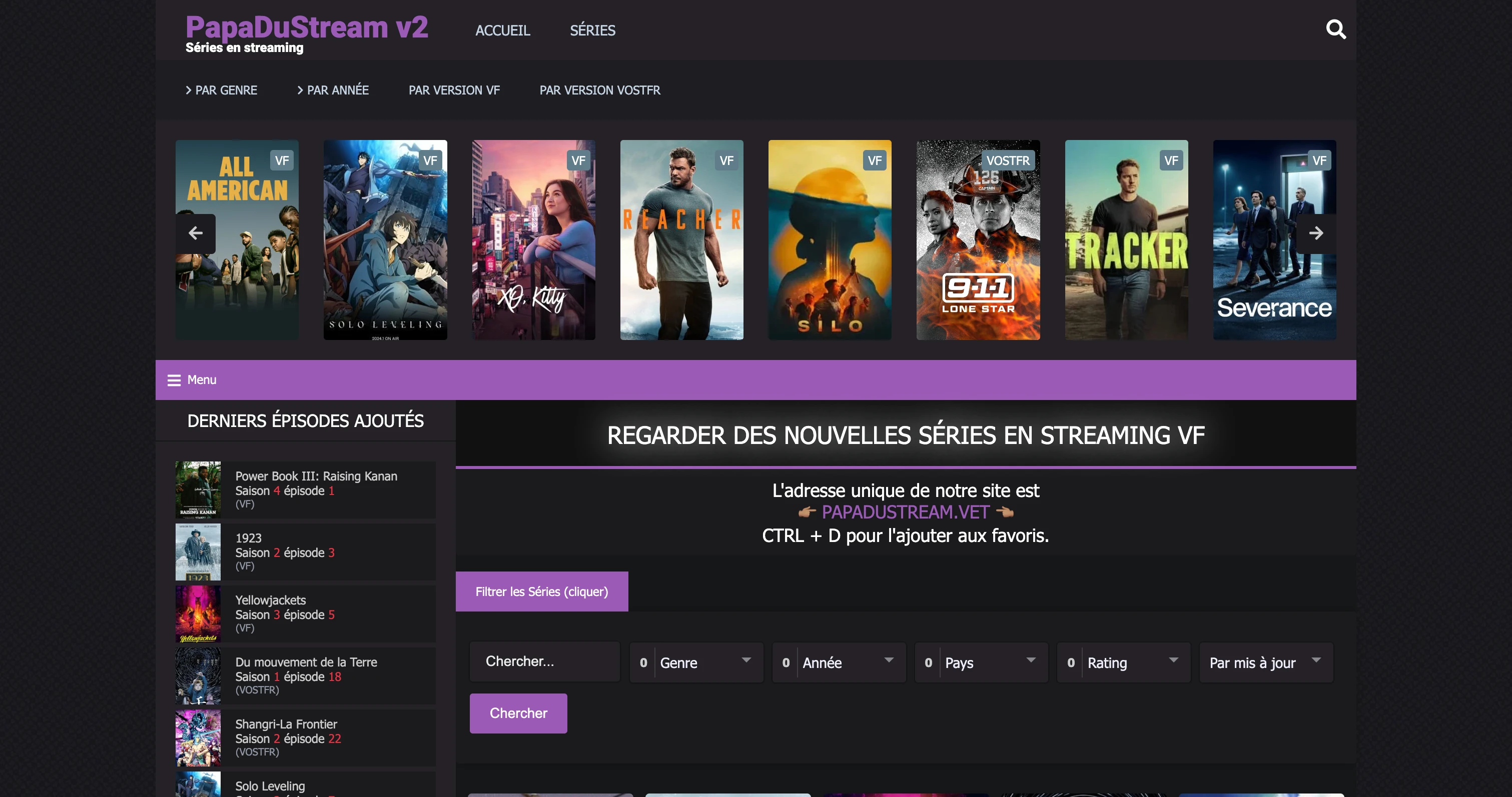 page d'accueil de papadustream