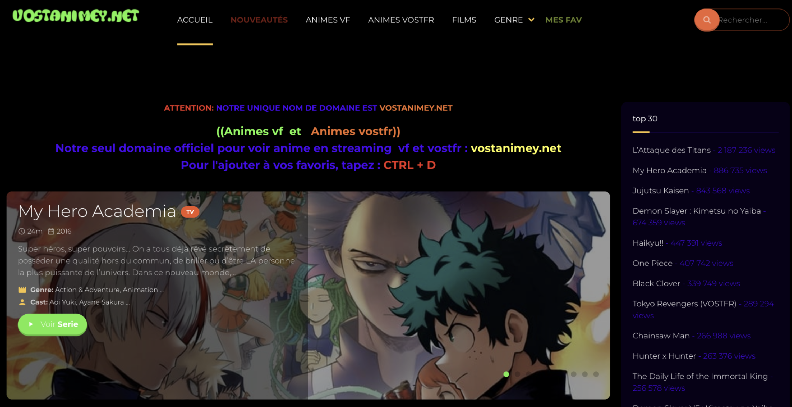 page d'accueil de vostanimey